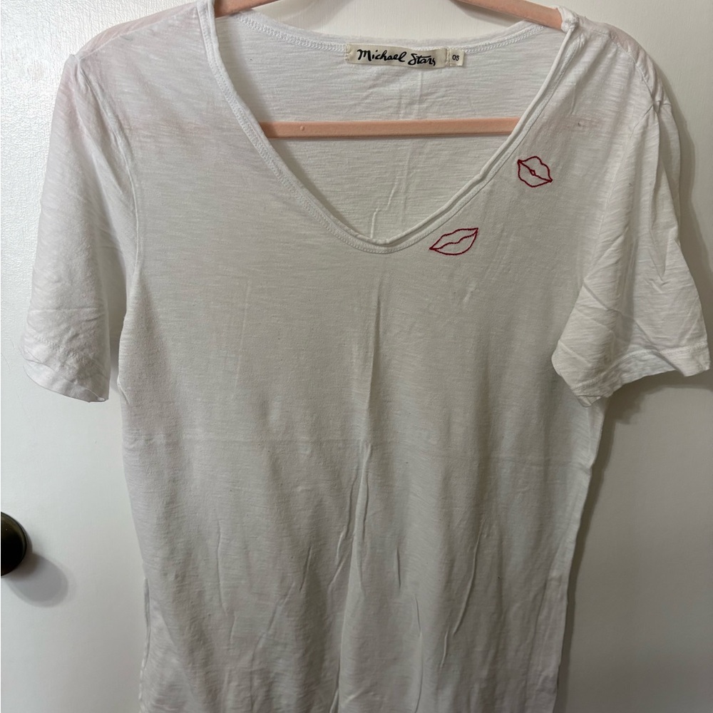 Michael Stars White Tee with Red Lip Design